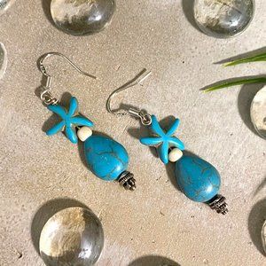 3/$25 Adorable Turquoise Howlite Starfish Dangle Earrings